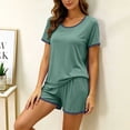 thumbnail image 6 of Pajamas for Women Set Dqueduo Women's Solid Color Crew Neck Short Sleeve Top & Shorts Pajama Set – Contrast Piping Loungewear, 6 of 6