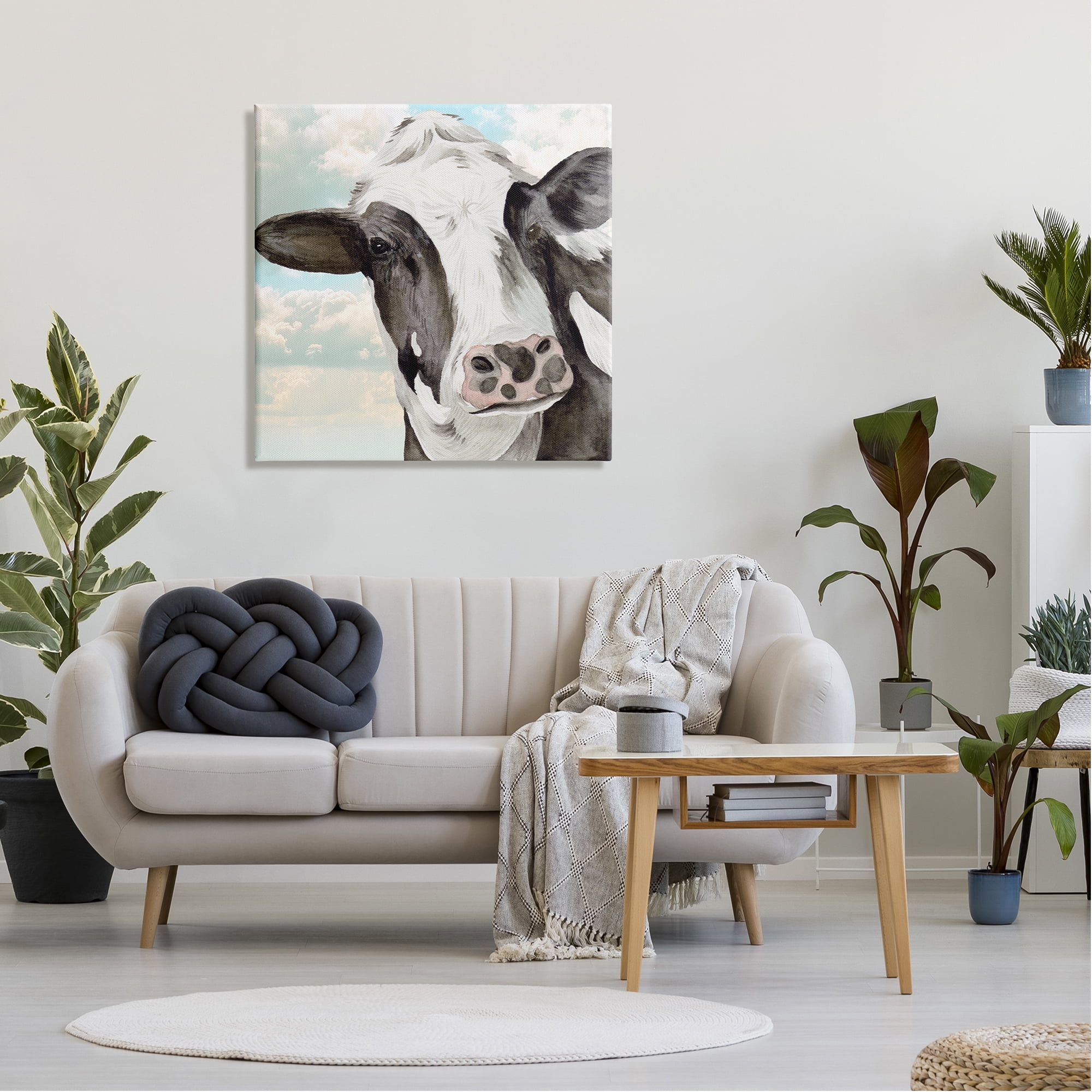 Stupell Industries Country Cow & Clouds Animals & Insects Painting Gallery Wrapped Canvas Print Wall Art, 30 x 30