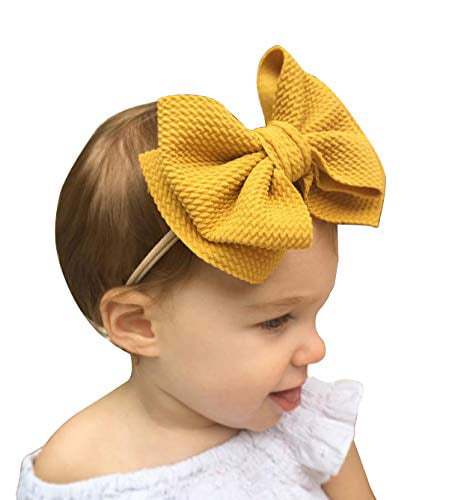 baby girl headband Ribbon bow newborn headband Bow Headband Girls headband Grosgrain Bow headband Yellow Nylon Headband nylon