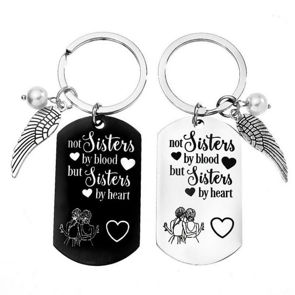 Wing Keychain "Not Sisters by Blood But Sisters by Blood But Sisters by Heart"