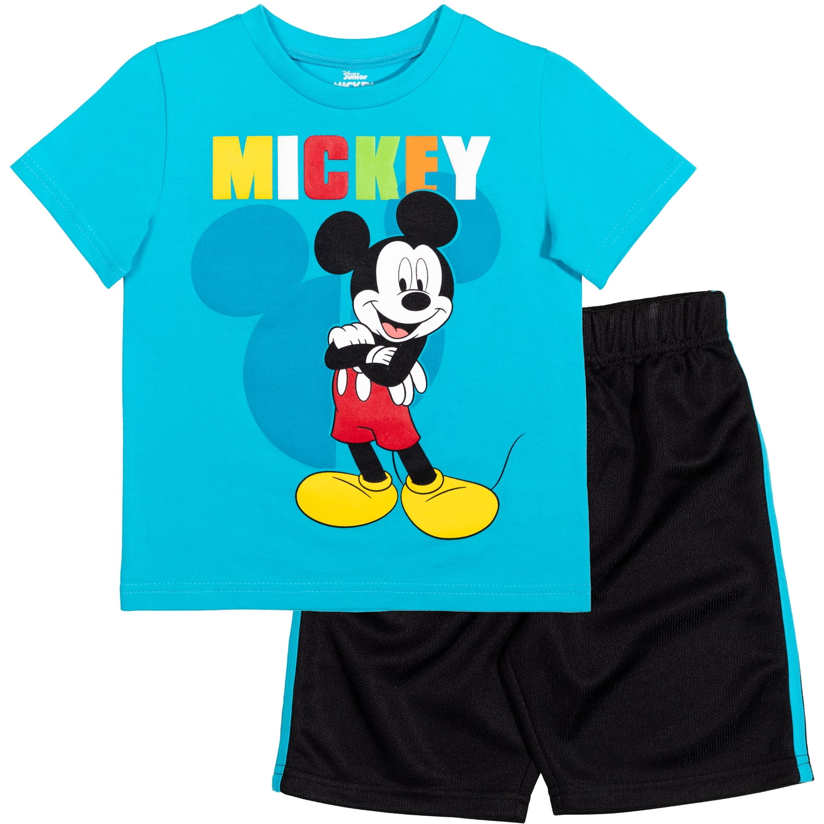 Disney Mickey Mouse Infant Baby Boys T-Shirt and Mesh Shorts Outfit Set Infant to Little Kid