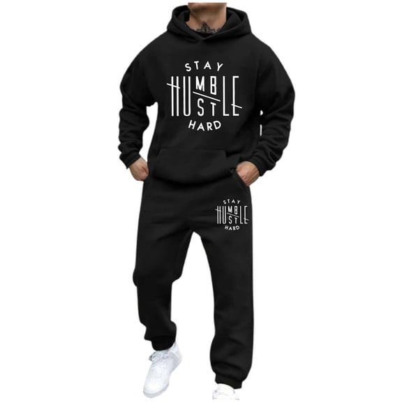 CONZONE Mens Sweatsuit 2 Peice Set Casual Track Suit for Men Letter Graphic Y2K Long Sleeve Hoodies Sweatpants Cozy Fall Winter Athletic Jogging Outfits