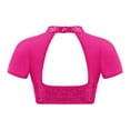 thumbnail image 2 of TiaoBug Kids Girls Sequins Mesh Splice Cutout Back Jazz Hip Hop Modern Dance Crop Tops Mock Neck Tee Blouse Hot Pink 10, 2 of 5