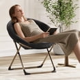 thumbnail image 2 of Comfy negra folding saucer reading lounge chair, cozy faux fur, soft thick padded seat, metal frame, moderno style para dormitorio y sala de estar, x-grande con gold legs para para niños y adults, 2 of 9
