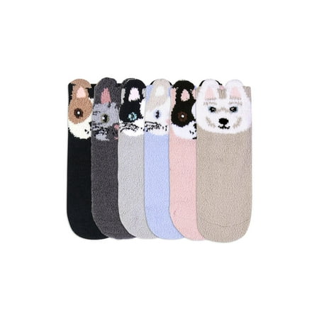

Women s 6 Pairs of Cute Picot Animal Printed Anklet Cozy Plush Soft Slipper Socks
