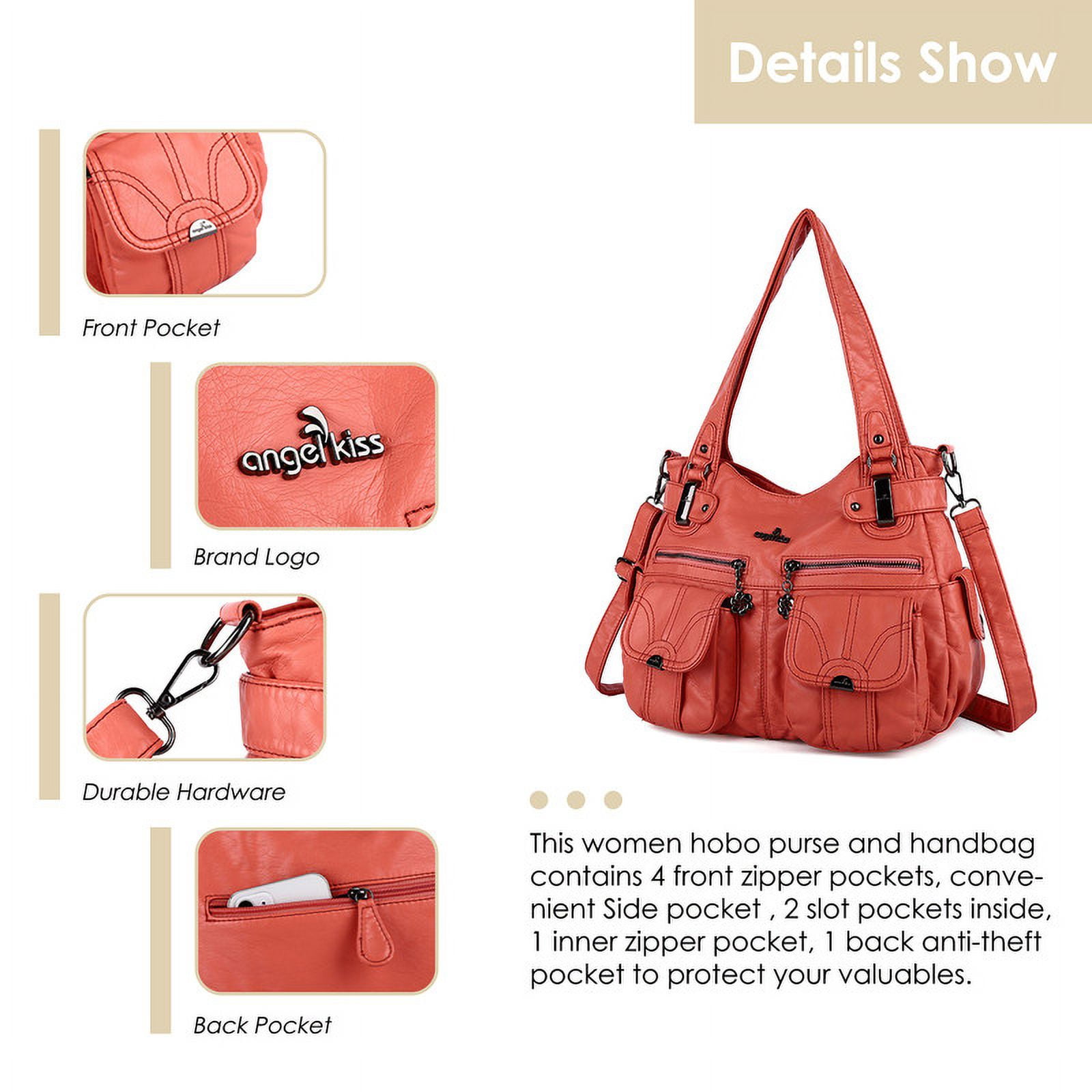 Angelkiss Women's Handbag Single Shoulder Bag with Detachable Strap Multiple Pockets