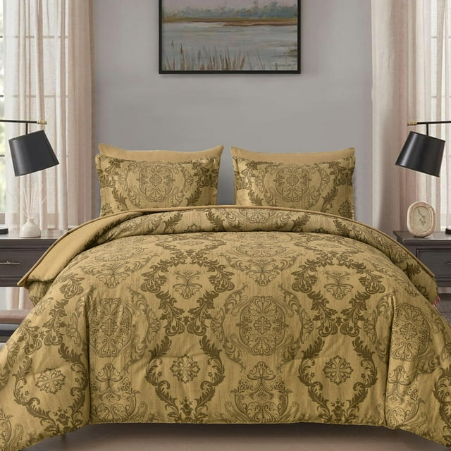 Juego de edredón WONGS BEDDING Gold King Size 7 piezas de microfibra
