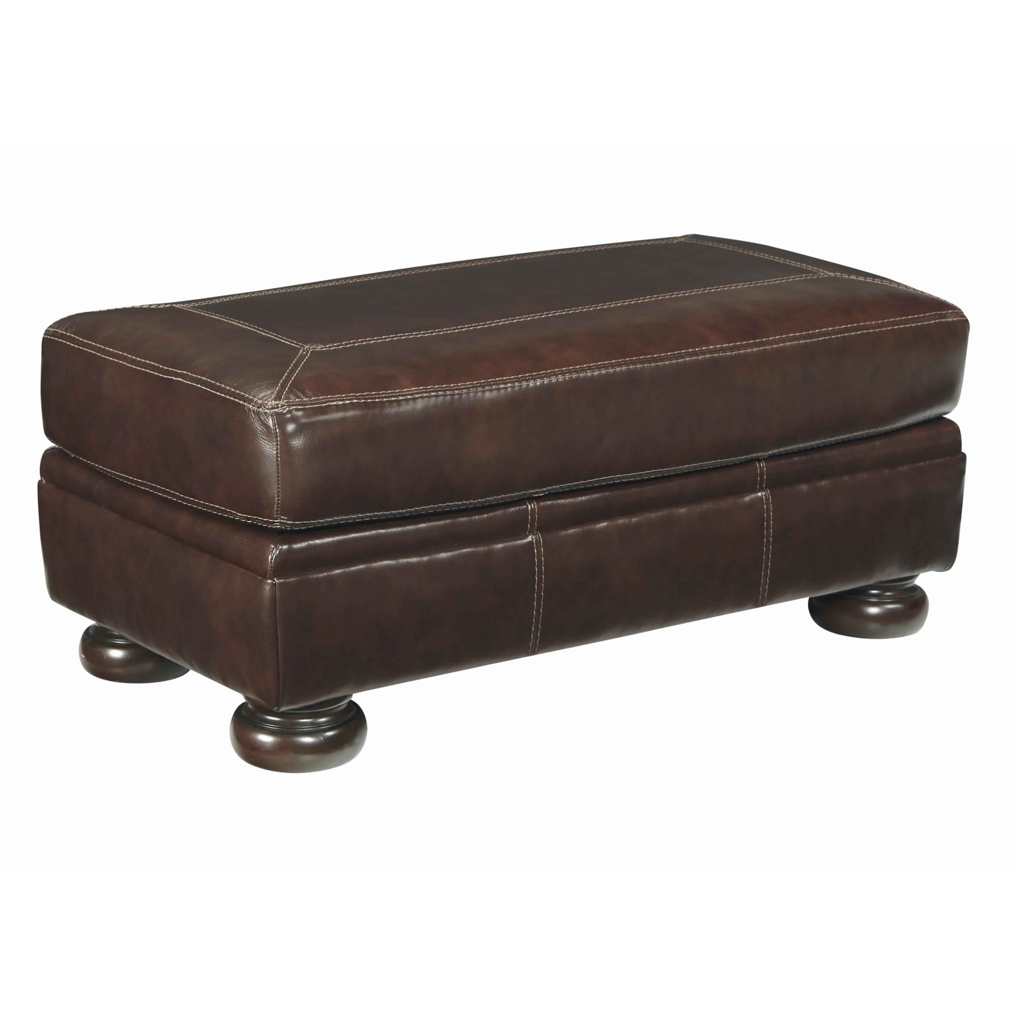 Rectangular Shaped Ottoman with Contrast Stitching Details, Brown
