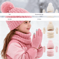 thumbnail image 3 of XIMIN Kid Girls 3 Piece Outfits Warm Winter Beanie Hat Fluffy Lined Knitted Neck Warmer Scarf Neck Gaiter Soft Cuffed Cap Gloves with Pom Pom for Cold Weather, 3 of 7