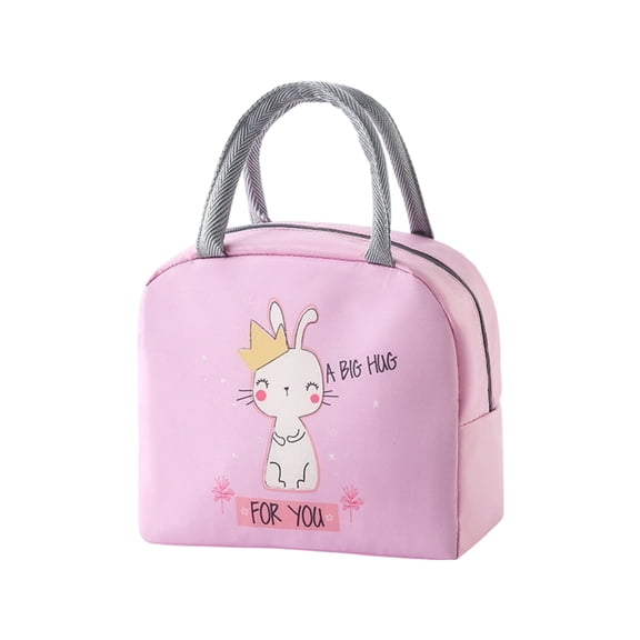 Lunch Bag, Cartoon Patterned Insulated Bento Box Portable Handheld Thermal Cooler Pouch Leakproof Outdoor Picnic Work Travel Food Storage Carrier Tote Bag for Adults 7.48x9.06in Pink