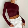 thumbnail image 2 of Arlun,Womens Plain Thin T Shirts Casual Crew Neck Stretchy Tight Tops Women's Soft Comfortable Lightweight Breathable Long Sleeve Finger Button Workout Tshirts Wine7 XS, 2 of 6