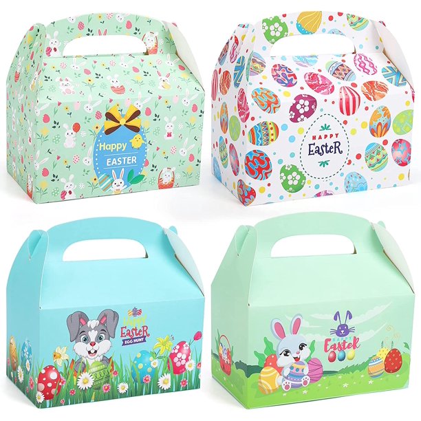 12pcs Easter Treat Boxes with Handle, Empty Easter Gift Box Cardboard