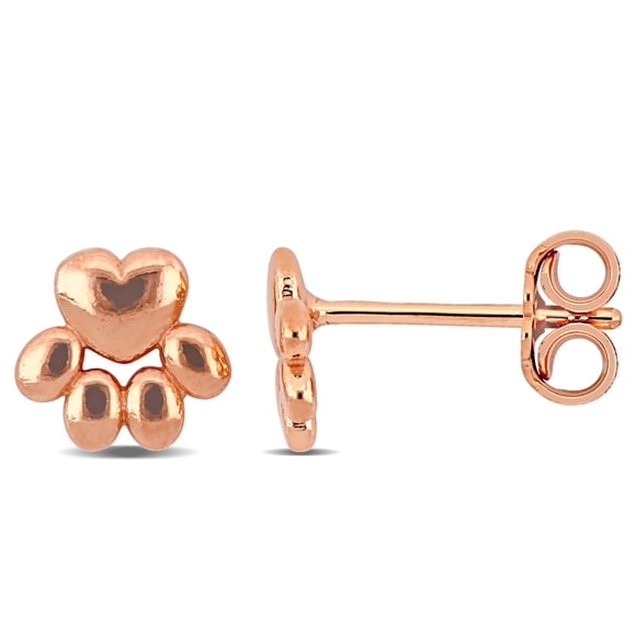 Miabella Paw Stud Earrings in Rose Plated Sterling Silver