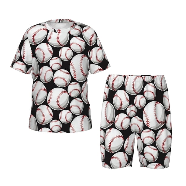 Balery Cute Baseball Conjunto de Pijama Infantil de Manga Corta con Estampado – Ropa de Dormir de Algodón Suave-4X-Large