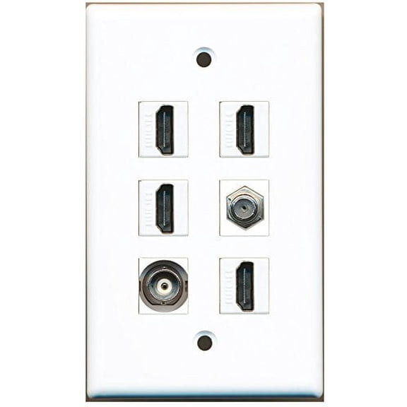 RiteAV - 4 HDMI 1 Port Coax Cable TV- F-Type 1 Port BNC Wall Plate