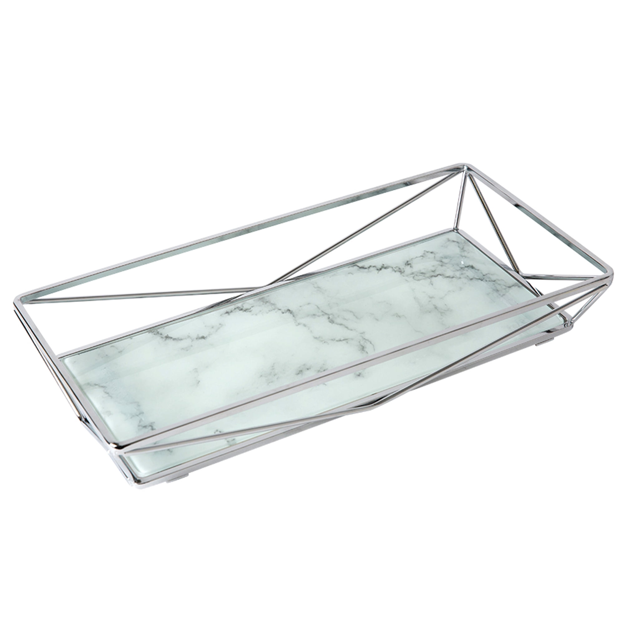 Home Details Large Marble Agate Design Rectangular Geometric Vanity Tray, Chrome