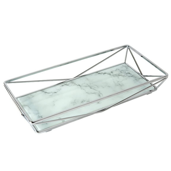 Home Details Large Marble Agate Design Rectangular Geometric Vanity Tray, Chrome