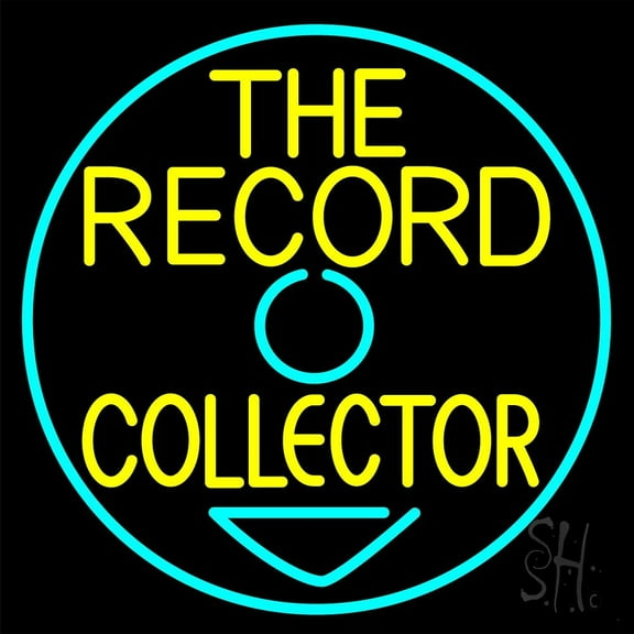 The Record Collector LED Neon Sign 24" Tall x 24" Wide - inches Black Square Cut Acrylic Backing, with Dimmer - Premium built indoor Sign for Studio, Club, Home décor, Event, Workshop, Storefront.