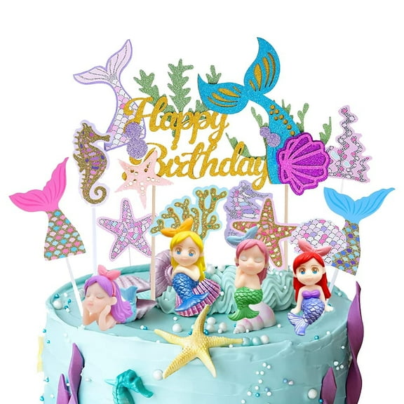 32 Pieces Mermaid Cake Topper, Doll Decoration for Ocean-Themed Birthday Party Supplies - Glitter Cake Decorations for Girls and Children