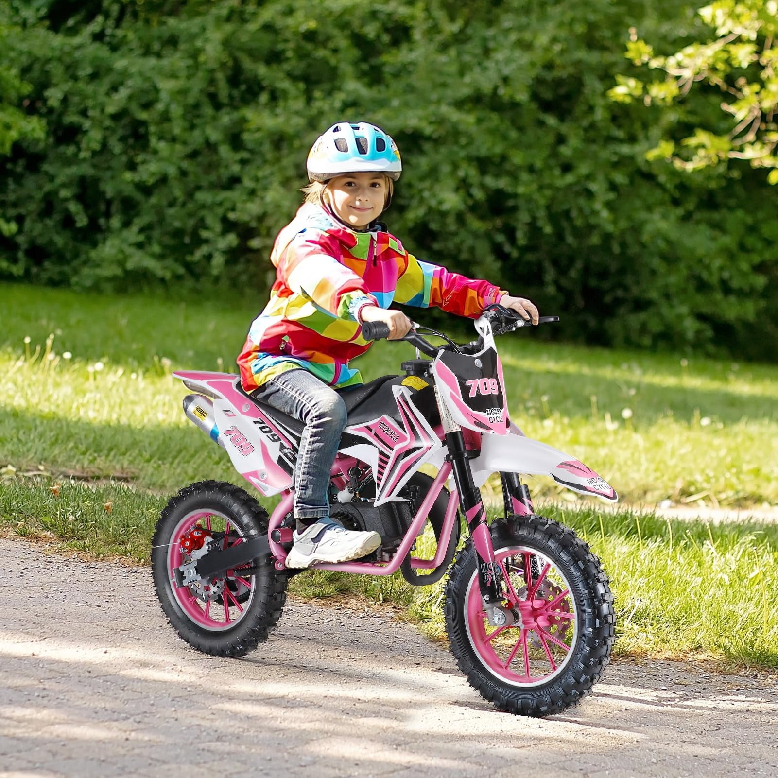 Xinwanna 49CC Kids Dirt Bike,2-Stroke Motocross Bike Gas Power,Mini Pit Bikes Motocross,Pocket Rocket Motorbike,Off Road Mini Dirtbike with Front Rear Disc Brakes,Up to 30 MPH