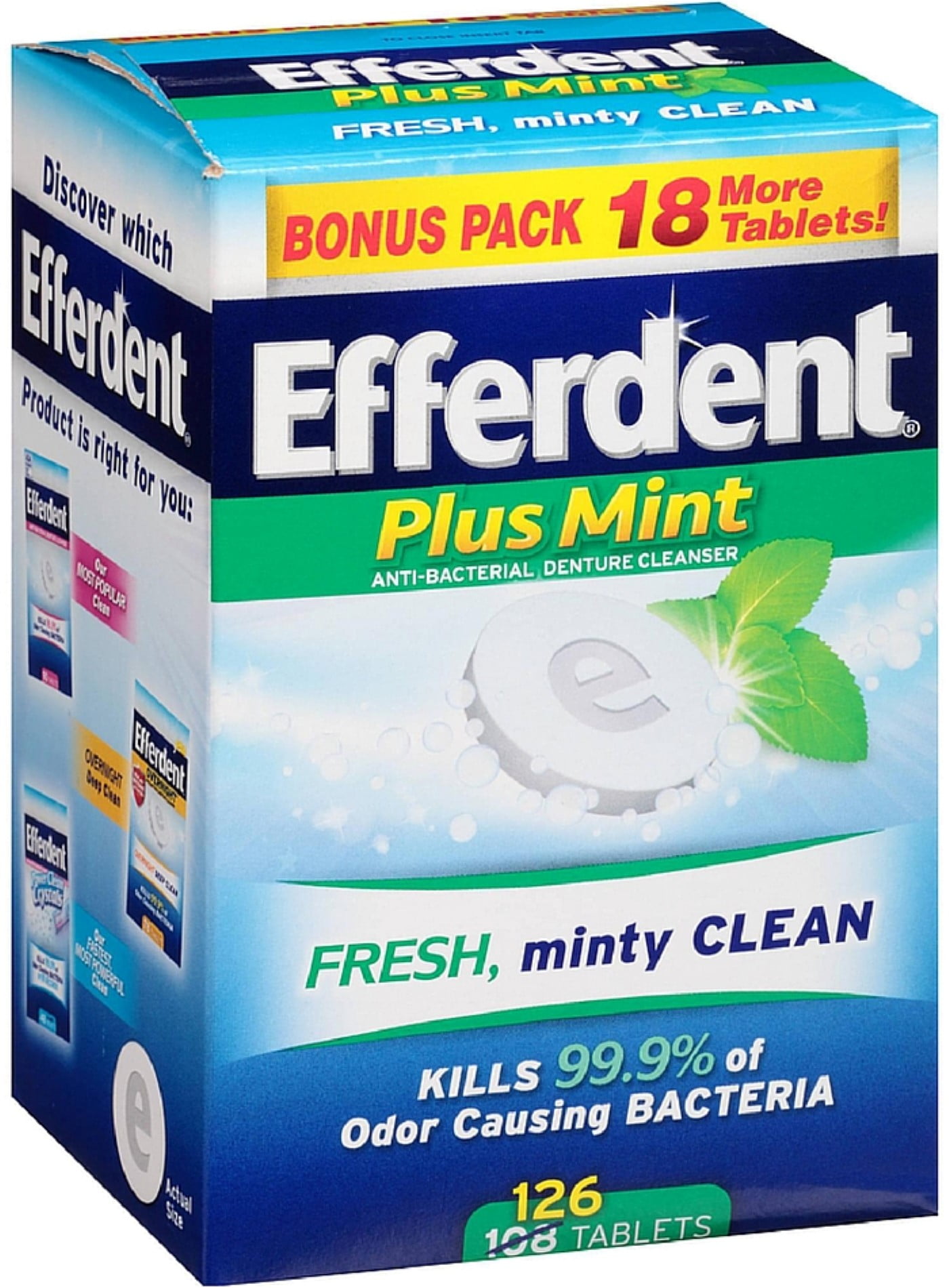 Efferdent Plus Mint AntiBacterial Denture Cleanser Tablets 126 ea (Pack of 2)