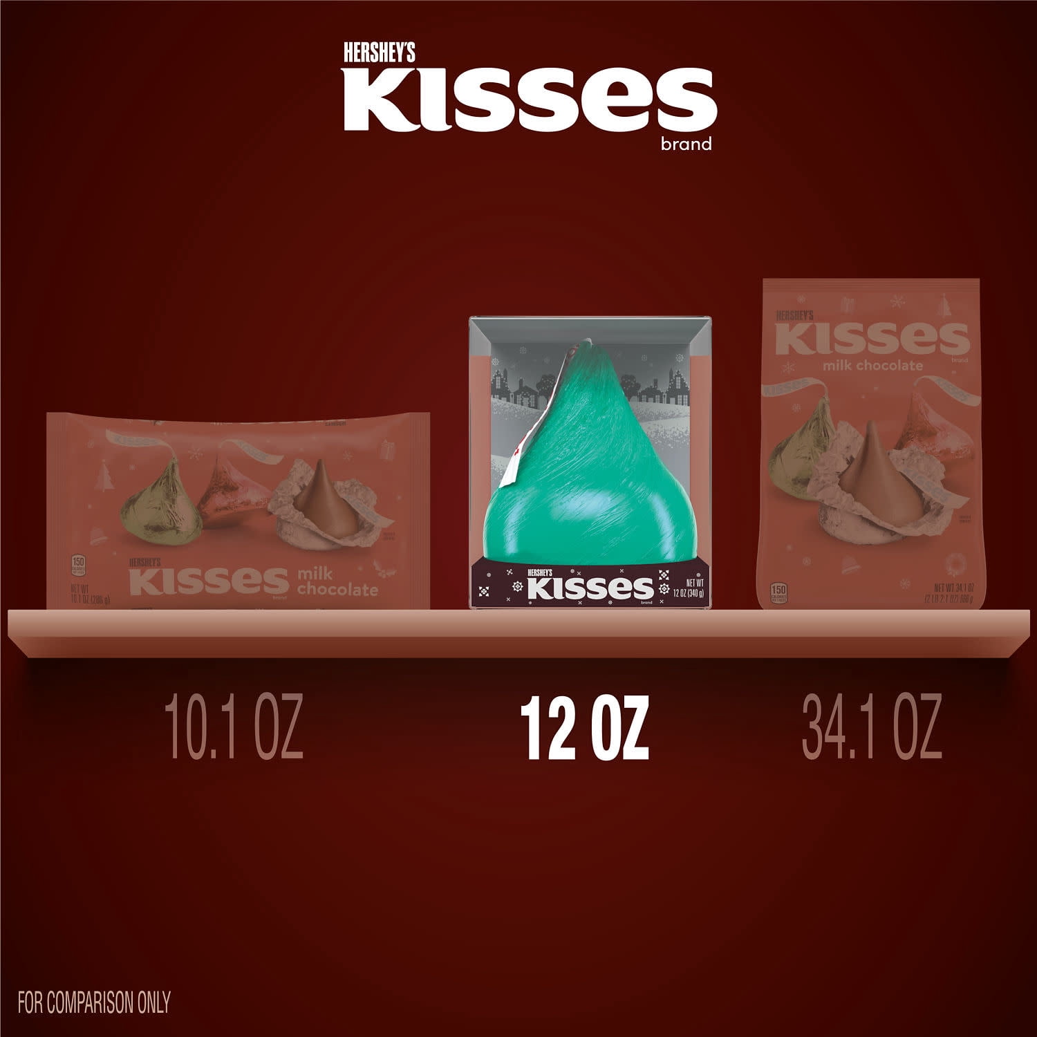 (3 pack) Hershey's Kisses Milk Chocolate Christmas Candy, Gift Box 12 oz