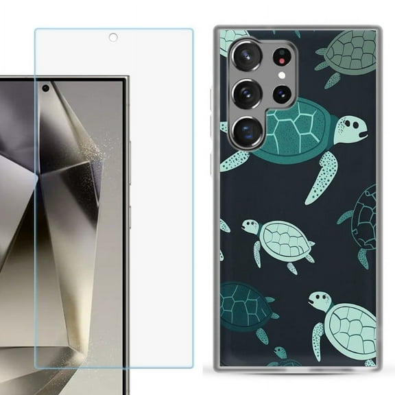 OneToughShield ® Compatible with Samsung Galaxy S24 Ultra, Shockproof Phone Case, with Tempered Glass Screen Protector - Sea Turtle Mix