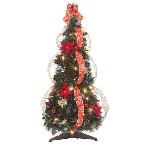 3Ft. PullUp Fully Decorated PreLit Poinsettia Tree by Holiday Peak