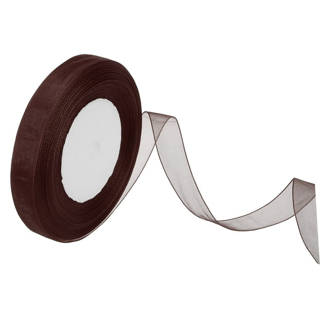Unique Bargains 0.6 Inch x 50 Yard Organza Ribbon, Gift Wrapping Ribbon for Bouquet Cake Invitations Card Decoration, Dark Brown