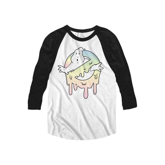 The Real Ghostbusters Slimer White/Black Adult 3/4 Sleeve Raglan T-Shirt Tee