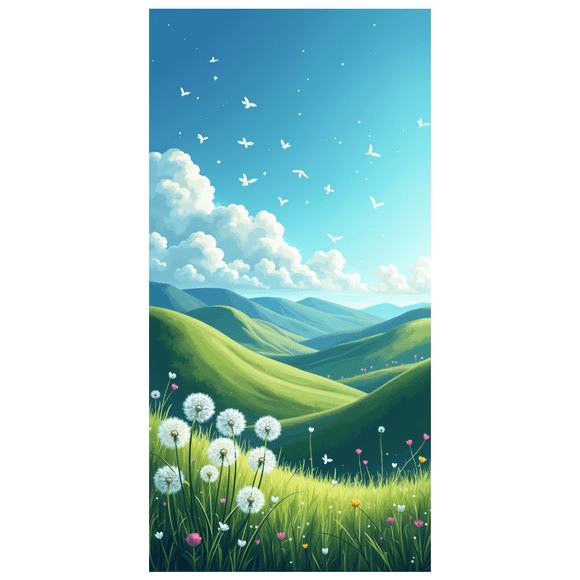 Nature Scenic Backdrop Photography Background Dandelion Landscape Photo Booth Green Hills Spring Wedding Party Festival Decoration Event Banner Plains