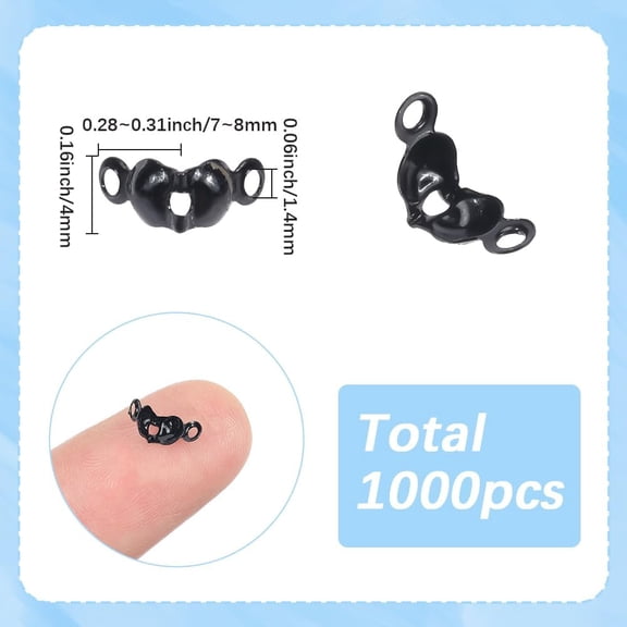1 Box 1000Pcs Bead Tips Knot Covers Knot Covers Black Jewelry End Caps Metal Open Fold Over Ends Caps Clamshell Bead Tips for Jewelry Making Accessories Bracelets Necklaces DIY Craft