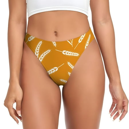 Rateoe Autumn Orange Wheat Pattern Seamless Women Underwear Thongs No Show Ladies Thong No Line Breathable Comfortable Panties Undies for Women-Small