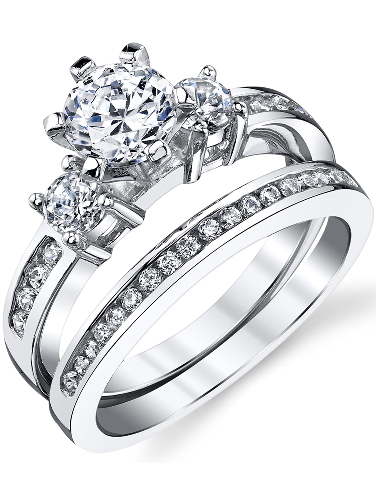 Women's Sterling Silver Wedding Engagement Ring 1.15Ct TCW 2Pc Set