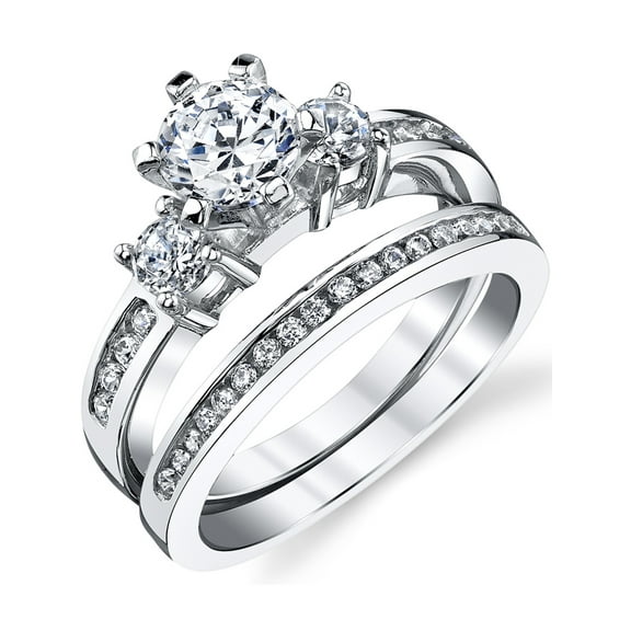 Metal Masters Womens Sterling Silver Wedding Engagement Ring 1.15Ct Tcw 2Pc Set Cubic-Zirconia