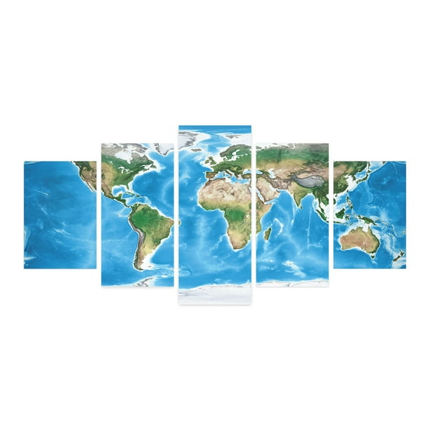 Map 5 Panels Acrylic Glass Wall Art, Digital Illustration of Satellite