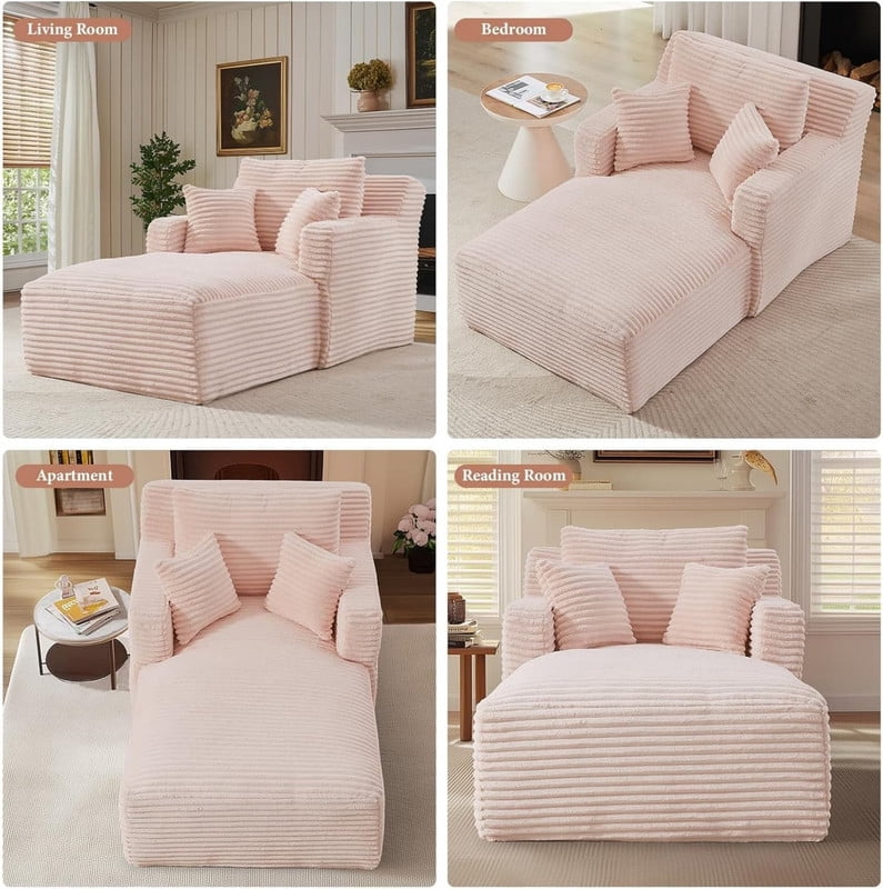 Indoor Single Chaise Lounge Sofa Chair, Modern Corduroy Upholstery Sleeper Bed Lounger Sofa Chair for Living Room,Office,Apartment, 39.4''x65.4''