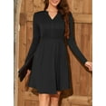 thumbnail image 3 of Fancyglim Dresses for Women Long Sleeve Loose V Neck Button Flowy Aline Pleated Dress with Pockets Black XL, 3 of 8