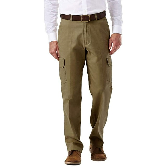 Haggar Mens Stretch Comfort Cargo Expandable-Waist Classic-Fit Pant