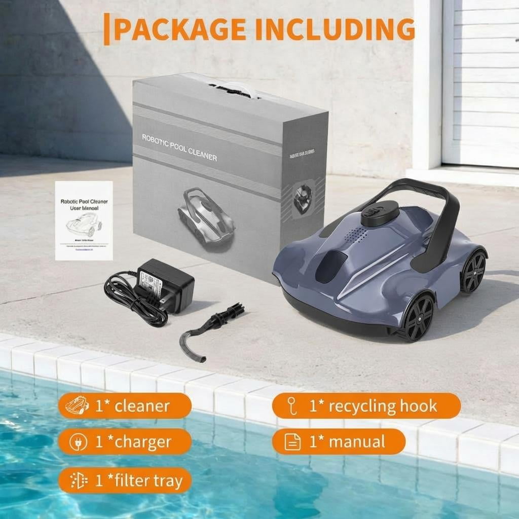 Automatic Robotic Pool Vacuum Cleaner, Electric Pool Robot with Remote Control, Powerful Debris Removal for In-Ground & Above-Ground Pools, Gray