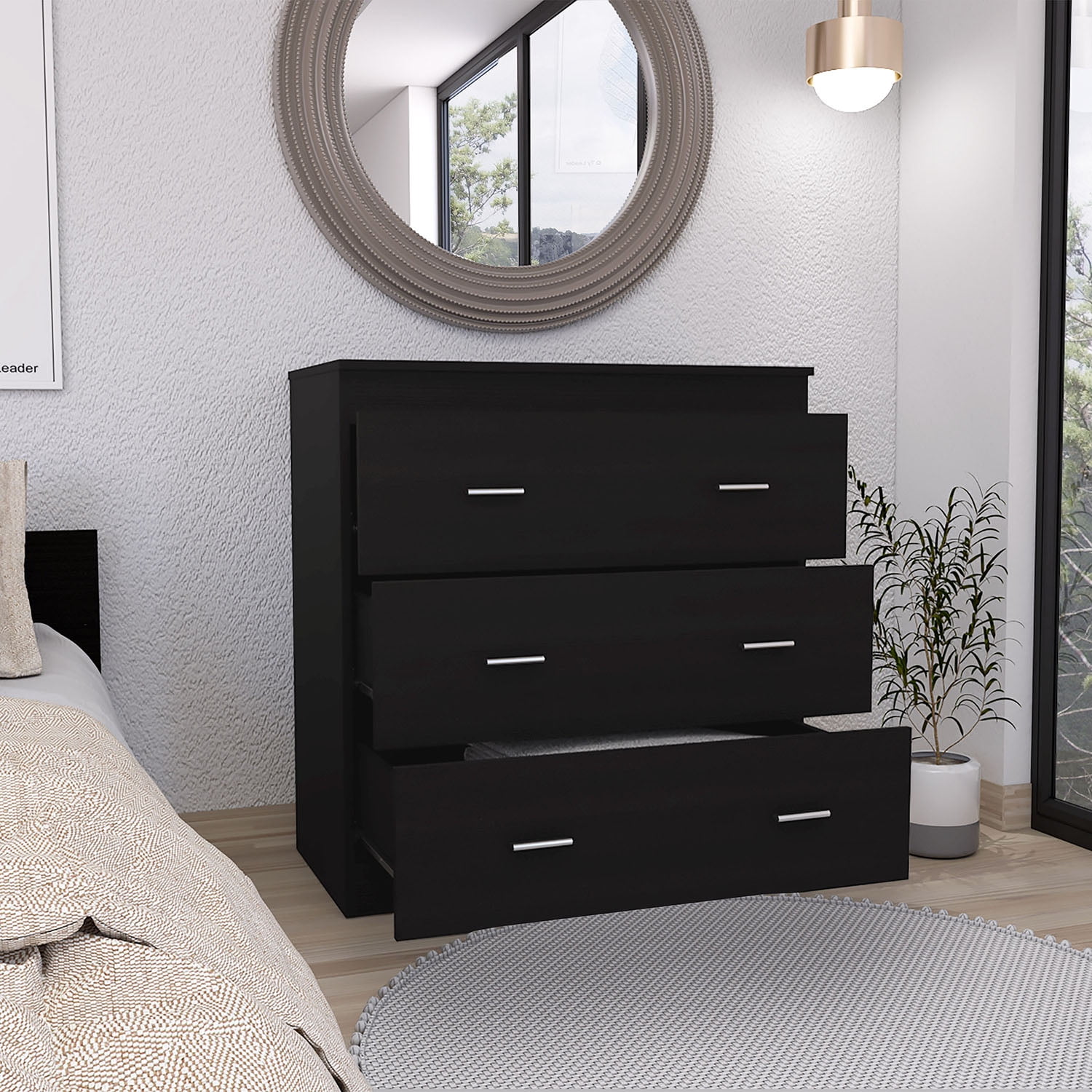 Kadyn Three Drawer Dresser Litress, Nursery Dresser with Metal Handles, Black Chest of Drawers for Bedroom,Storage Cabinet Kadyn Three Drawer Dresser Litress, Nursery Dresser with Metal Handles, Black Chest of Drawers for Bedroom,Storage Cabinet