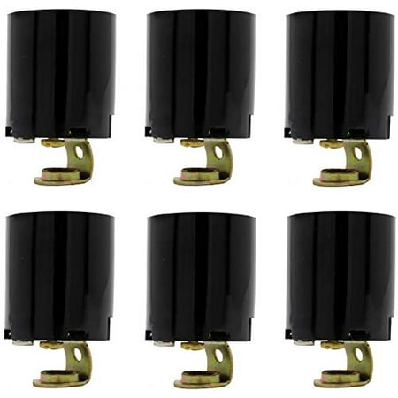 

Creative Hobbies ELT5561A Phenolic (Bakelite) Medium Base E26 Fixture Socket for Incandescent Bulbs One-Piece Keyless with Hickey Black Pack of 6