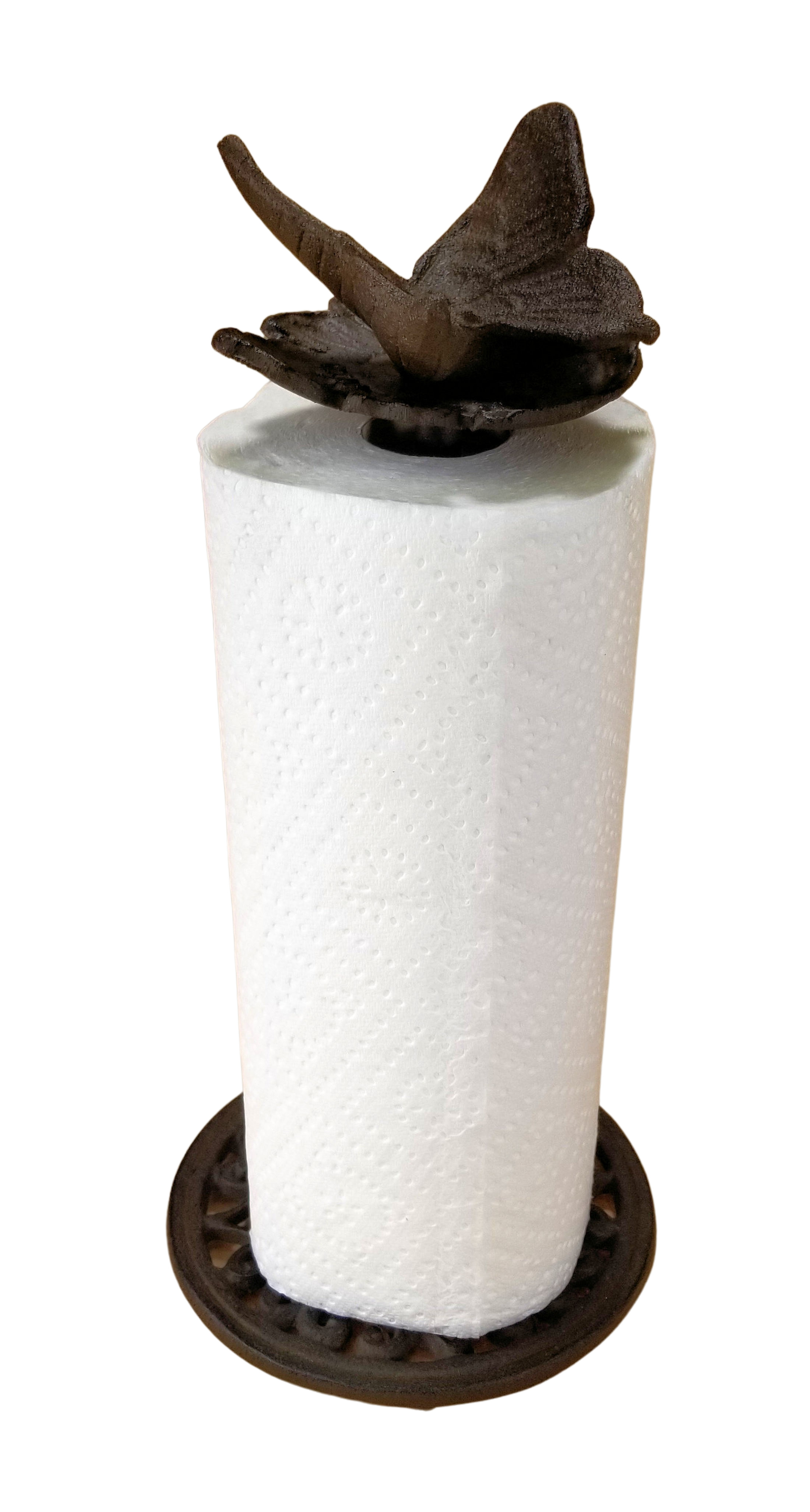 Butterfly in Leaf Cast Iron & Aluminum Paper Towel Holder Rustic Brown