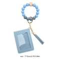 thumbnail image 3 of Keychain Bracelet Wristlet, Silicone Beaded Key Ring Bracelet with Card Wallet, Elastic Keyring Bangle for Womens （Blue）, 3 of 6