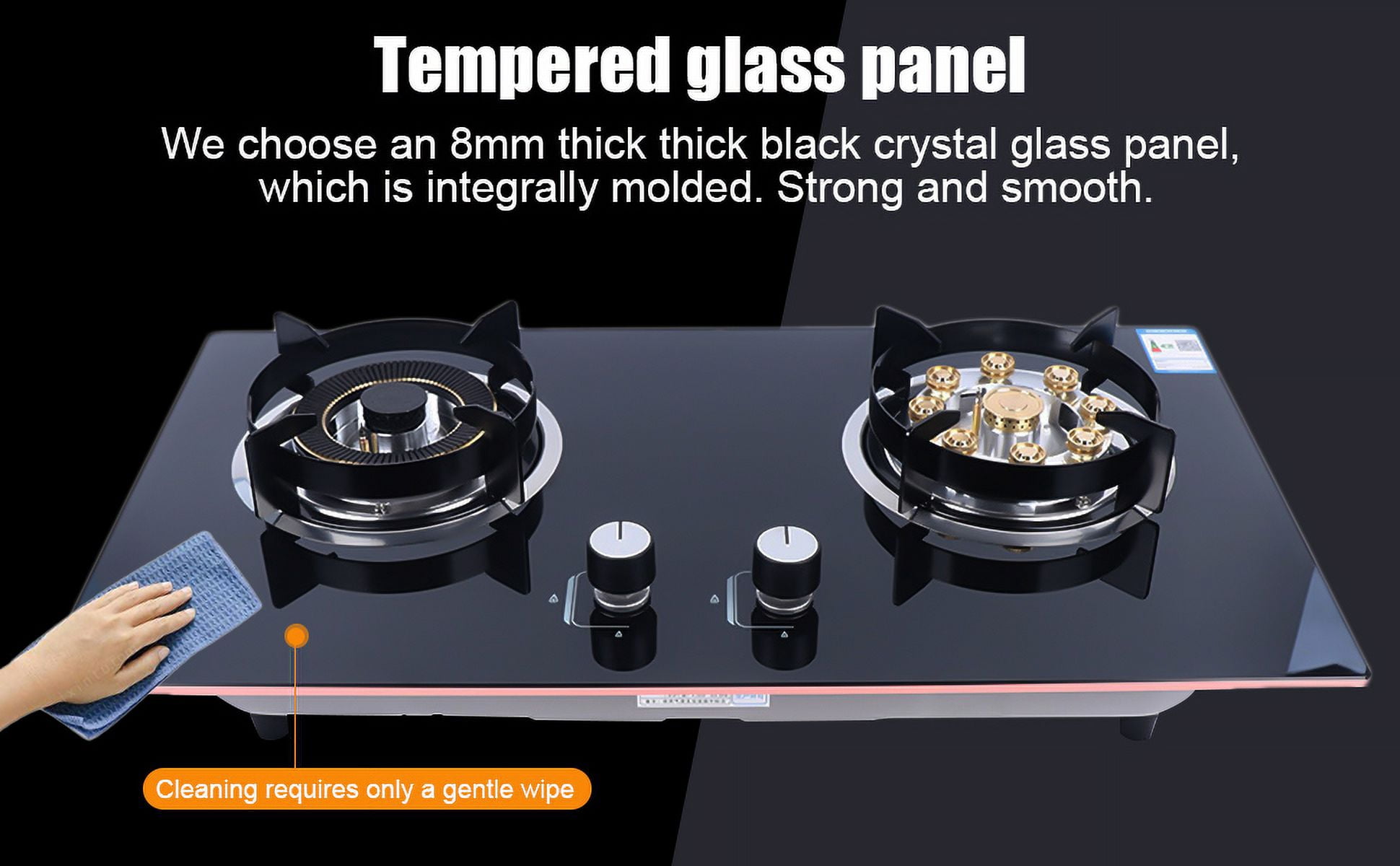 Miumaeov 28" Black Tempered Glass Panel Built-in Gas Cooktop Dual Fuel Cooktops with Strong Flame Natural Gas Stove Countertop Gas Hob 2 Burners Cooktops Gas Cooker for Griddle Pan