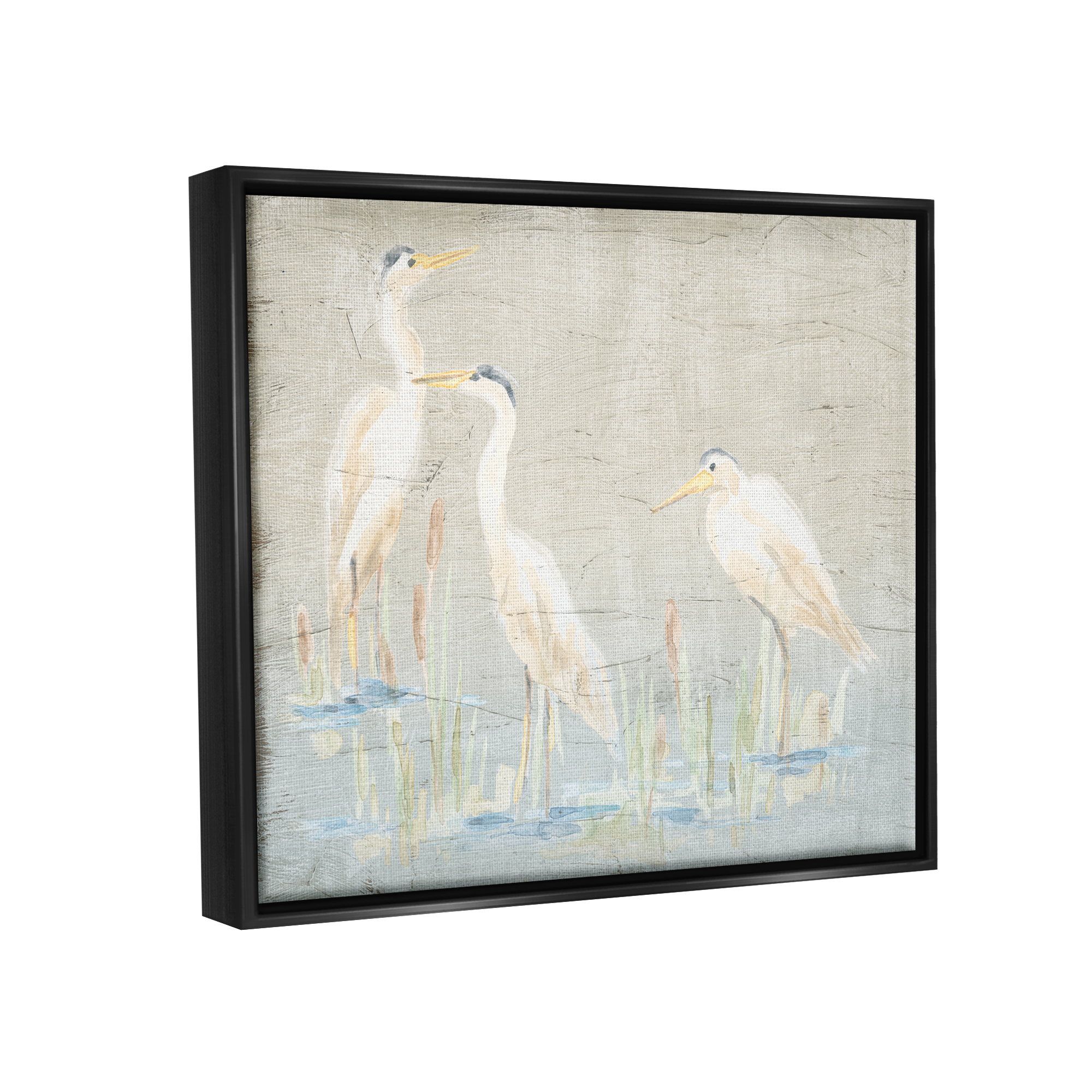 Stupell Industries Rustic Nautical Herons Animals & Insects Painting Black Floater Framed Canvas Art Print Wall Art, 31 x 25