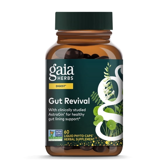 Gaia Herbs Gut Revival - Herbal Digestive Supplement to Support Gut Health - Made with Astragalus, Gotu Kola, Jujube & More - Free from Dairy, Soy & Gluten - 60 Vegan Capsules (60 Servings)