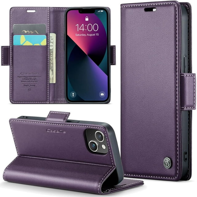 Funda para iPhone 13 Mini, tipo billetera con tarjetero, función atril, bloqueo RFID, cierre magnético, protección a prueba de golpes, de piel sintética, con tapa tipo billetera
