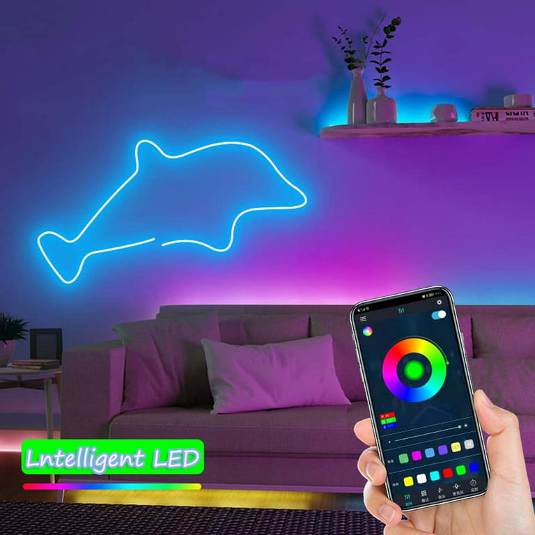 Neon Rope Lights, 6.5-16.4ft Neon Strip Light, Remote Control and Phone Control Adjust The Light and Color, Smart LED Strip Lights for Bedroom, Super