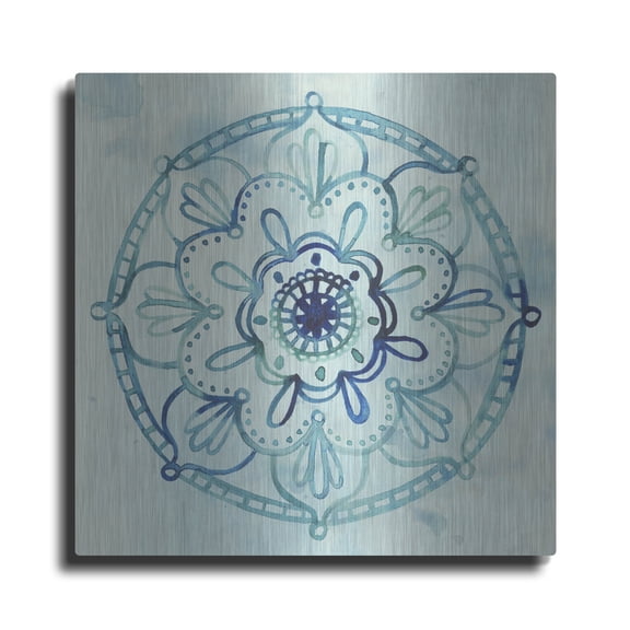 Luxe Metal Art 'Watercolor Mandala IV' by Grace Popp, Metal Wall Art Glass, 24" x 24"